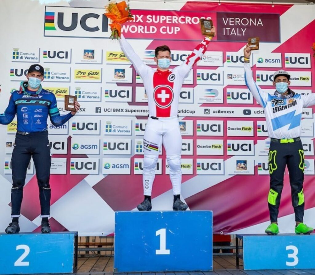 El podio de la primera ronda de la Copa del Mundo de BMX